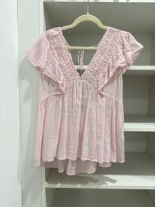 Pink Striped Flutter Sleeve Top