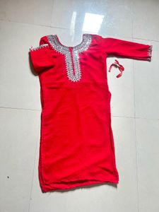 Red real Mirror Work Kurta