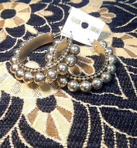 Silver Beaded Hoop Earrings