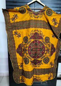 Women Yellow Red Printed Cotton Kaftan Maxi Dress