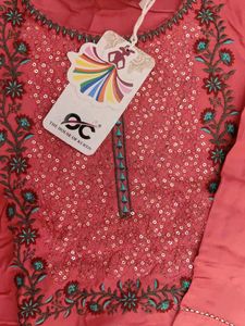 Pink New Kurti With Sequence And Thread Work