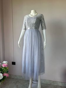grey lace embellish gown