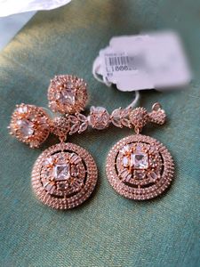 Rose Gold-Diamonds Pendant With Earings Set