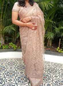 Designer Beige Saree With Blouse