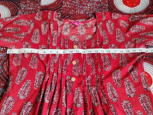 Floral Red Kurti With Black Design