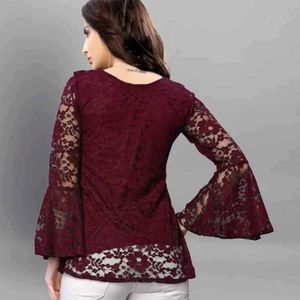 Elegant Burgundy Lace Bell Sleeve Top