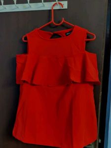 Red Ruffle Cold Shoulder Top
