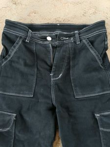 White Stitched Wide Leg Jeans