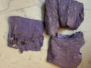Chic Lavender Gold Embroidered Kurta Set