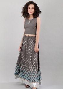 AURELIA GREY CROP TOP SKIRT WITH GILET