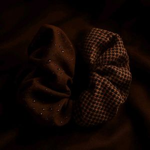 Elegant Duo Scrunchie Set –Classic Brown &amp; Vintage