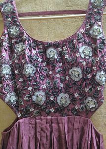 Elegant Mauve Embroidered Cut-Out Maxi Dress