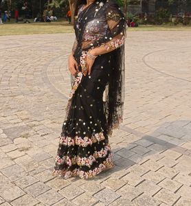 Black Saree With Contrast White Blouse