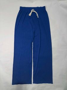 Blue Ribbed Knit Lounge Pants