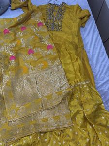 Stone work Ethnic Kurta Sharara Dupatta Set