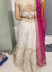 Cream And Meroon Colour Elegant Lehenga Choli Set