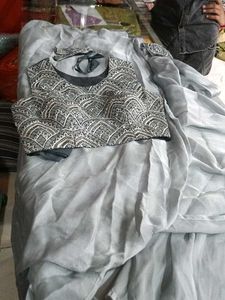 Grey Embellished Saree with Blouse