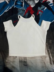 White Cold Shoulder Crop Top 🤍