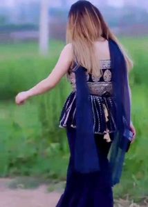 Elegant Blue Embroidered Kurta with plazo Set