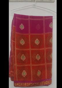 Elegant Pink & Orange Saree With Blouse, Petticoat