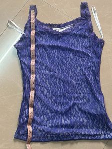 Blue Lace Trim Tank Top