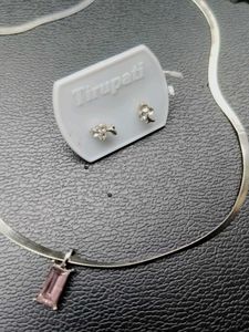 Silver Necklace &amp; Stud Earring Set