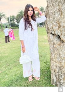 White Embroidered Kurta Palazzo Set