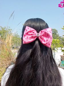 Handmade Pink Floral Bow Hair Clip