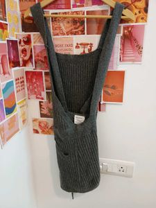 Gray Ribbed Knit Mini Dress