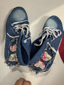 Denim Floral Patch Sneakers