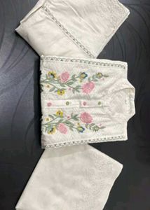 Embroidered White Kurti Set