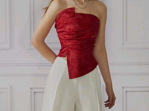 Gathered red tube top