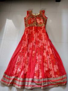 Red Floral Embroidered Anarkali Dress