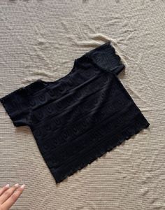 Black Textured Short Sleeve Top