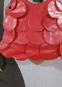 Red Leather Circle Hobo Bag