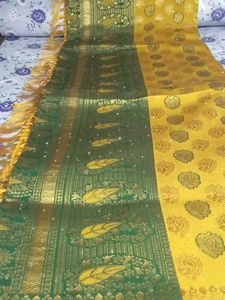 Elegant Green &amp; Gold Saree