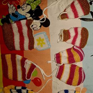 Infants Kids Combo 3 Caps And Mittens