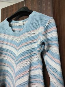 Blue Knit Crochet Top