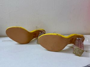 Yellow Heels with Clear Block Heel