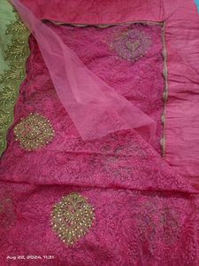 Stunning Rose Thread Work Net Saree