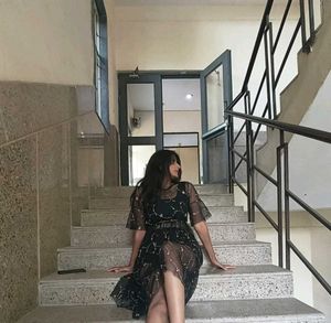 Black Embroidered Mesh see through Dress