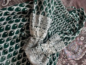 Green Embroidered Peasant Top