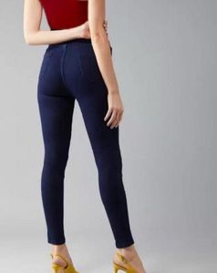 Dark Blue High-waist Skinny Jeans [streachable]