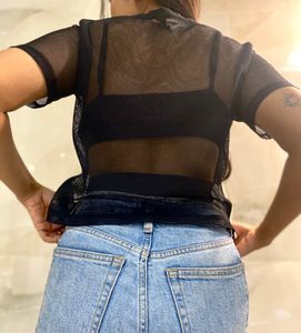 Solid Crop Sheer Top
