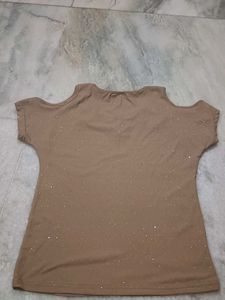 Brown Studded Cold Shoulder Top