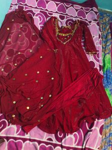 New Trendy Neck Design Frock Party Wear In Red Col
