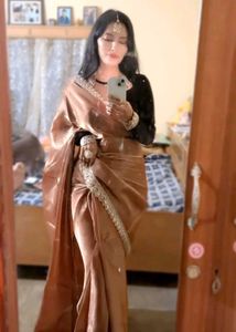 Customised Glossy Organza Saree Copper Colored