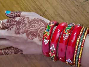 Red Peacock Bangles (Set of 4)