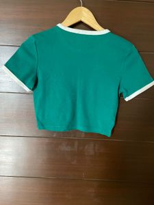 Zara (Original)Green Crop Top with White Trim (S)