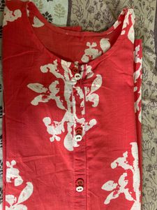 Red &amp; White Block Print Kurti